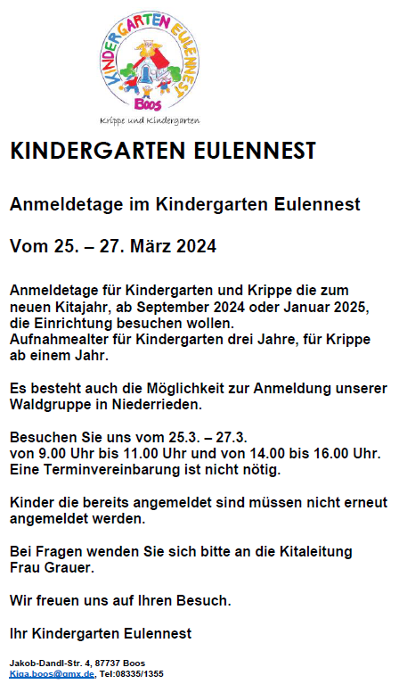 Anmeldetage Kindergarten Eulennest